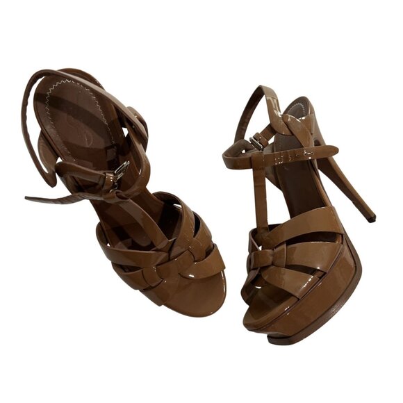Yves Saint Laurent Tribute 105 Sandals in Vitello Vernice Soft Nude - Picture 1 of 10